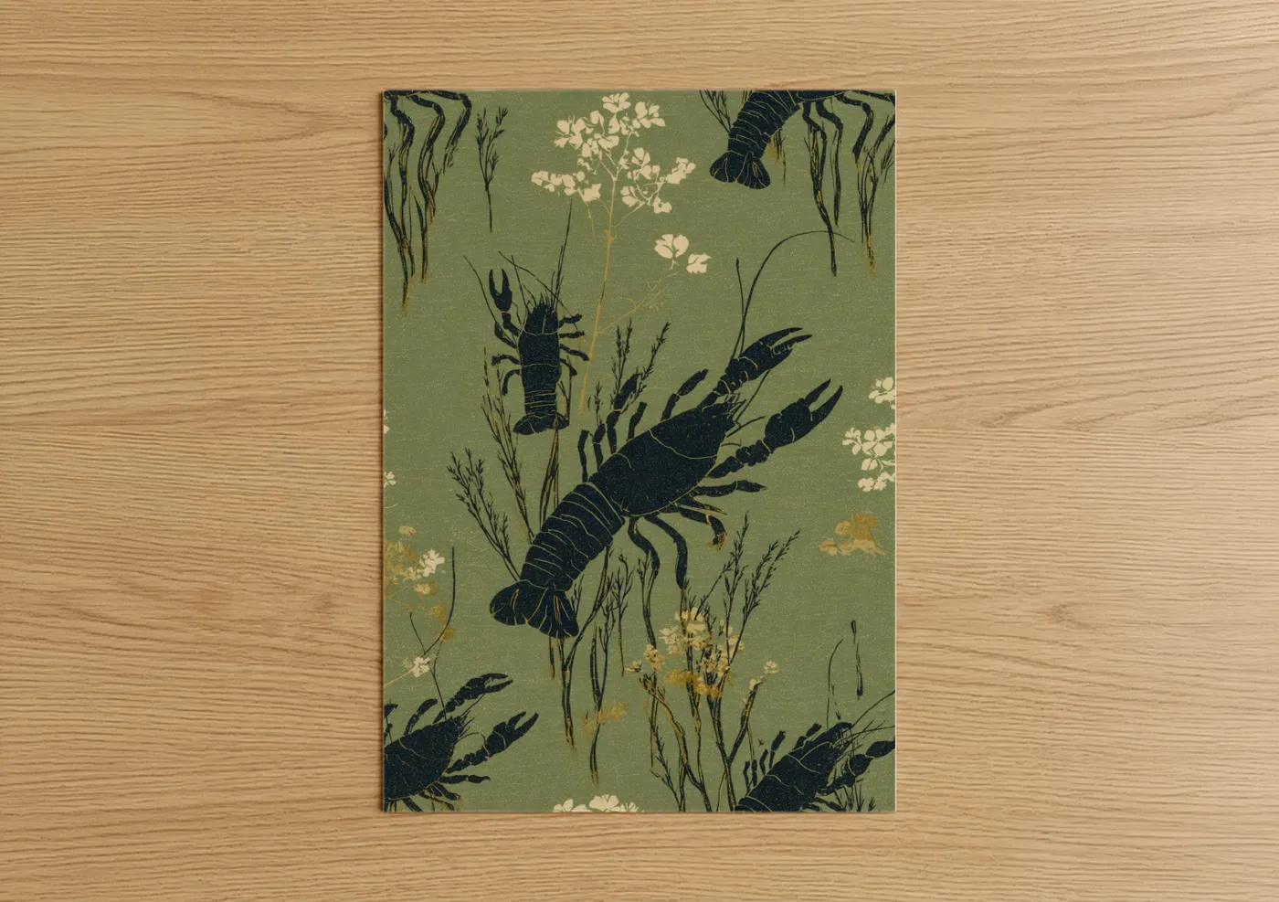 Vintage Crayfish Botanical Illustration Wall Art