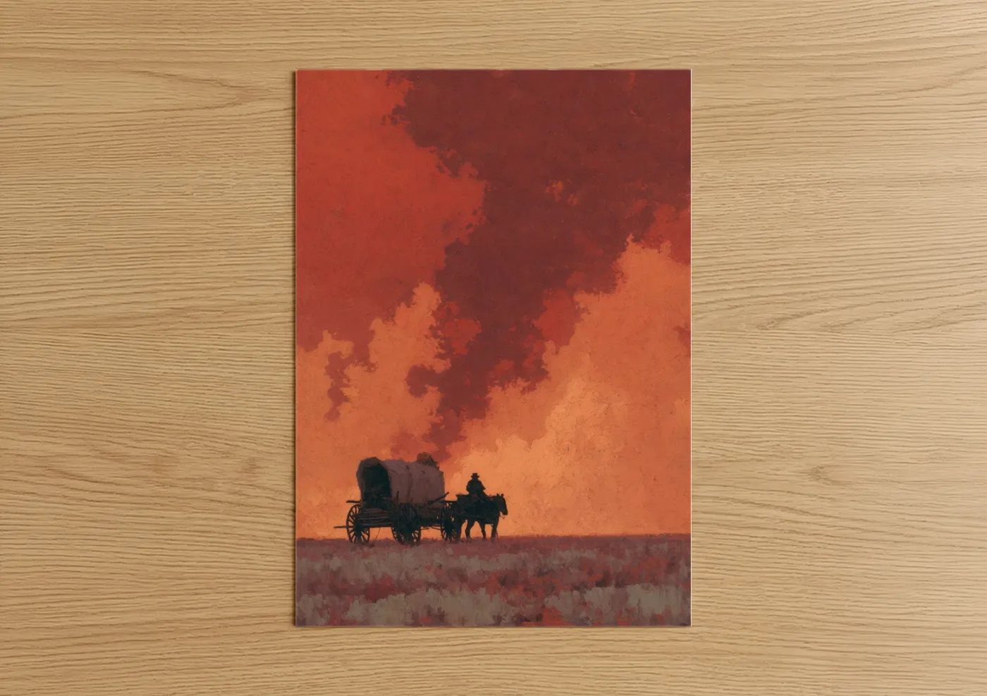 Desert Wagon Silhouette Sunset Wall Art
