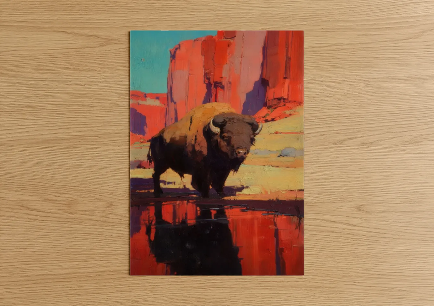 Desert Bison Landscape Painting Wall Art