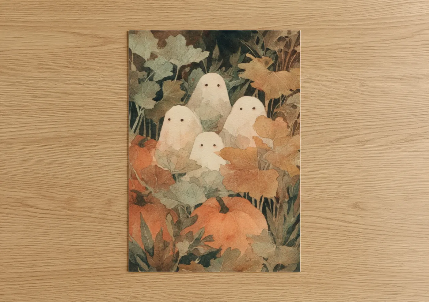 Autumn Ghosts Watercolor Illustration Wall Art