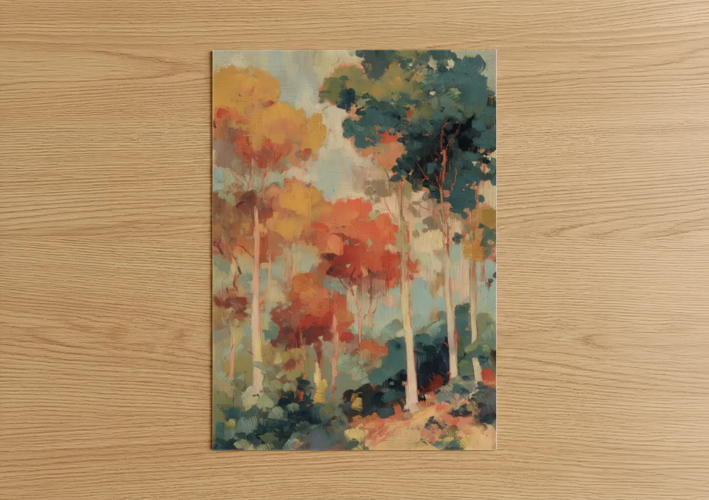 Autumn Eucalyptus Forest Landscape Painting Wall Art