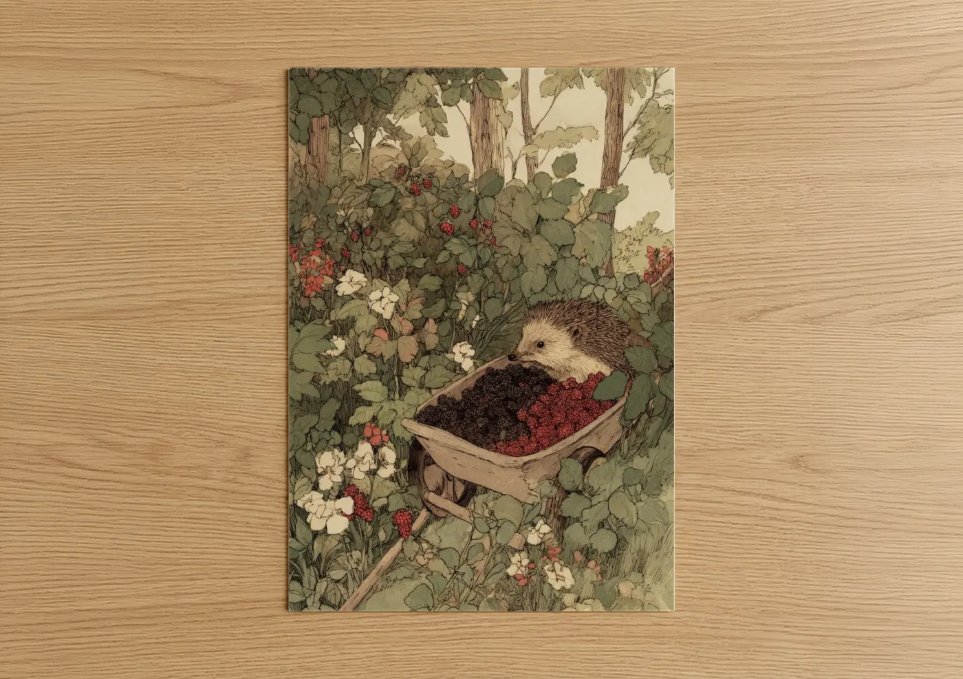 Hedgehog Berry Harvest Botanical Illustration Wall Art