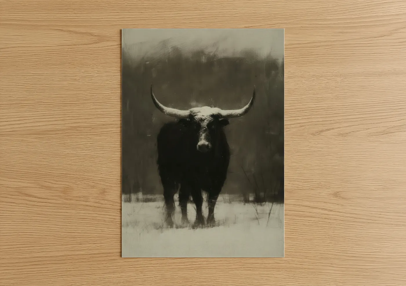 Snowy Longhorn Cow Winter Portrait Wall Art