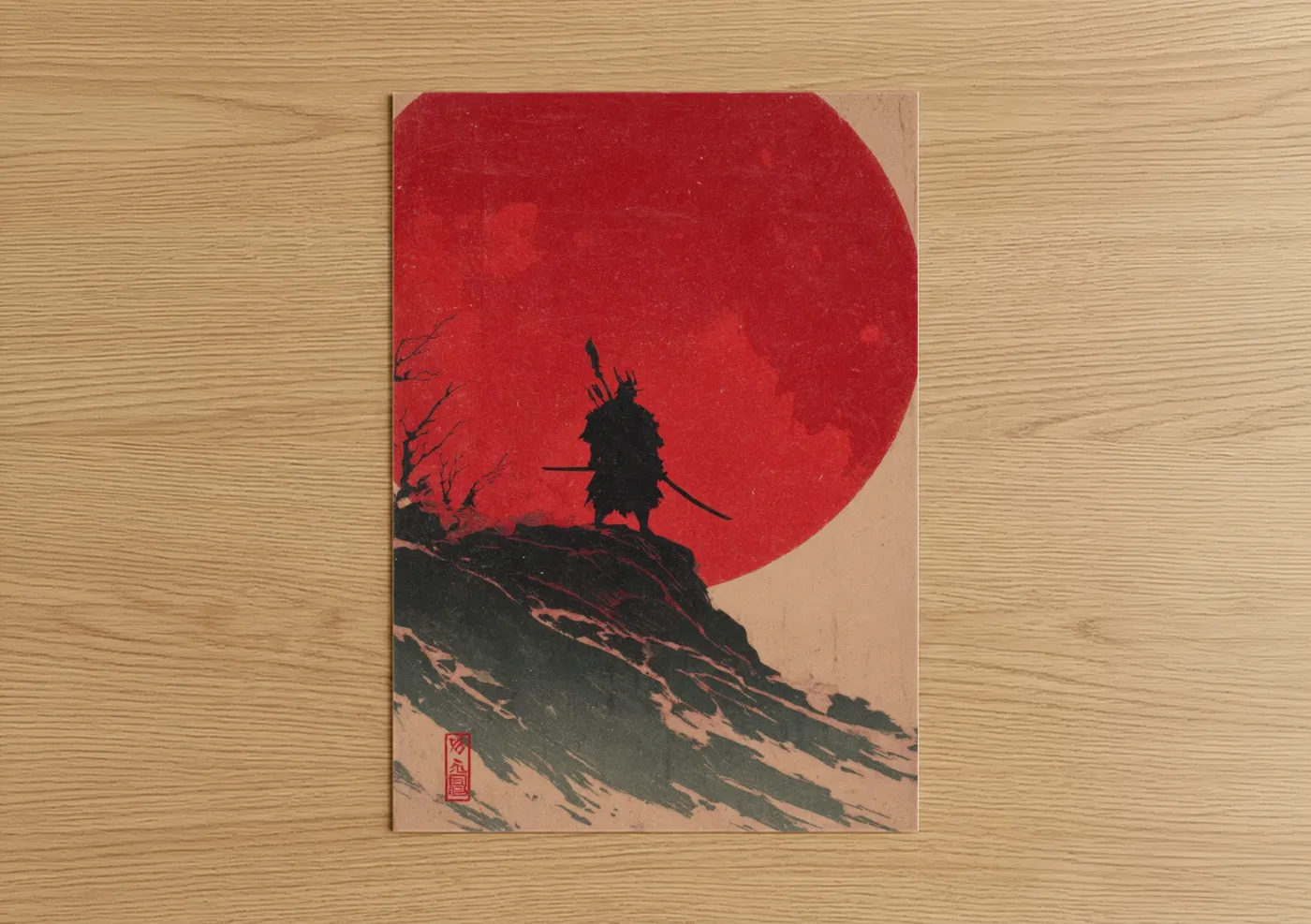 Warrior Orc Silhouette Red Moon Wall Art