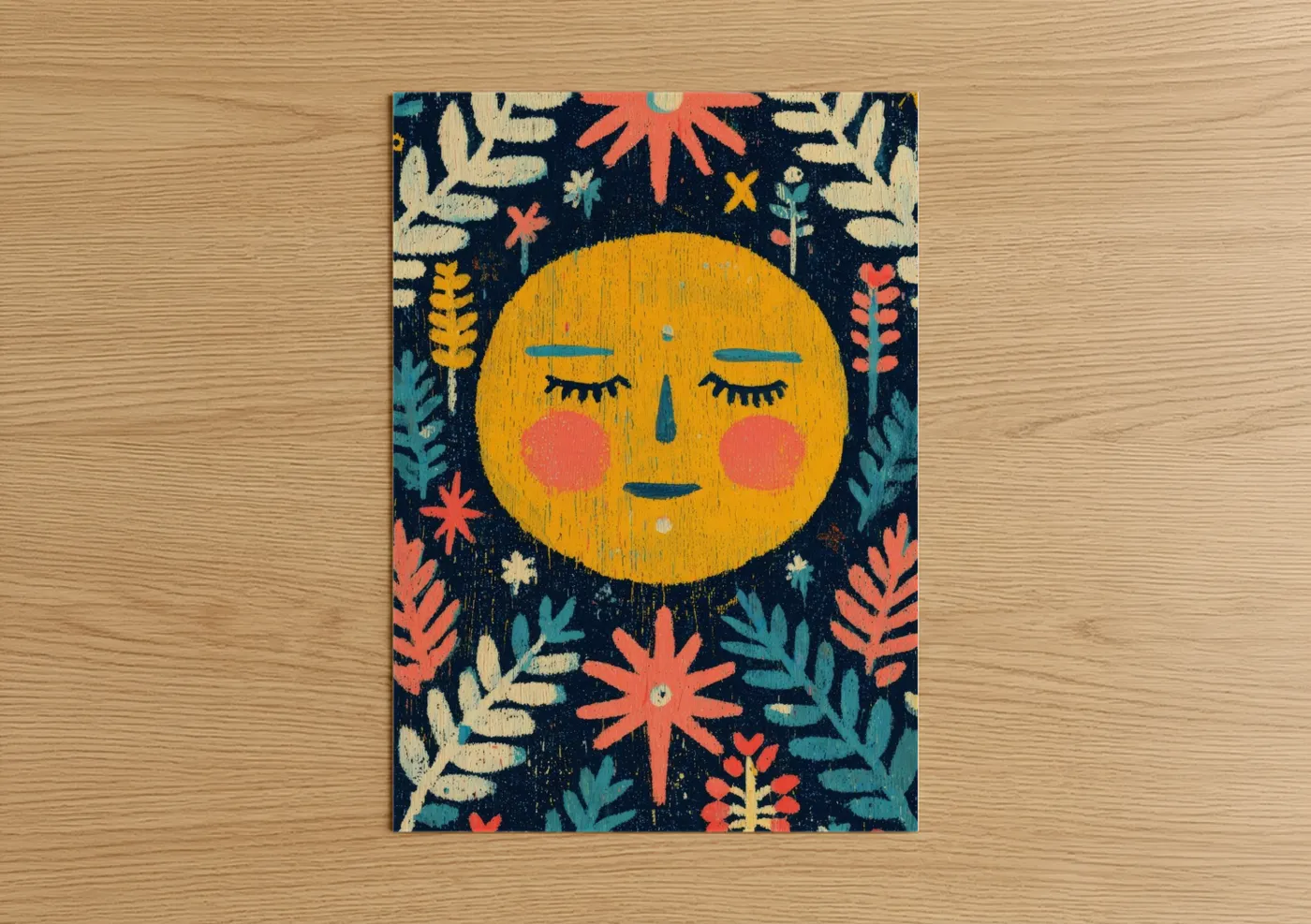Serene Moon Face Botanical Night Wall Art
