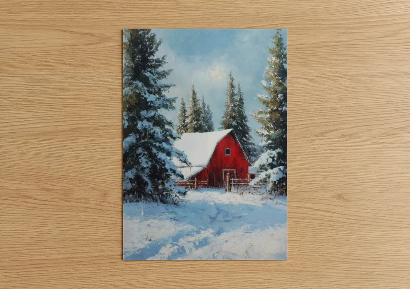 Red Barn Winter Snow Landscape Wall Art