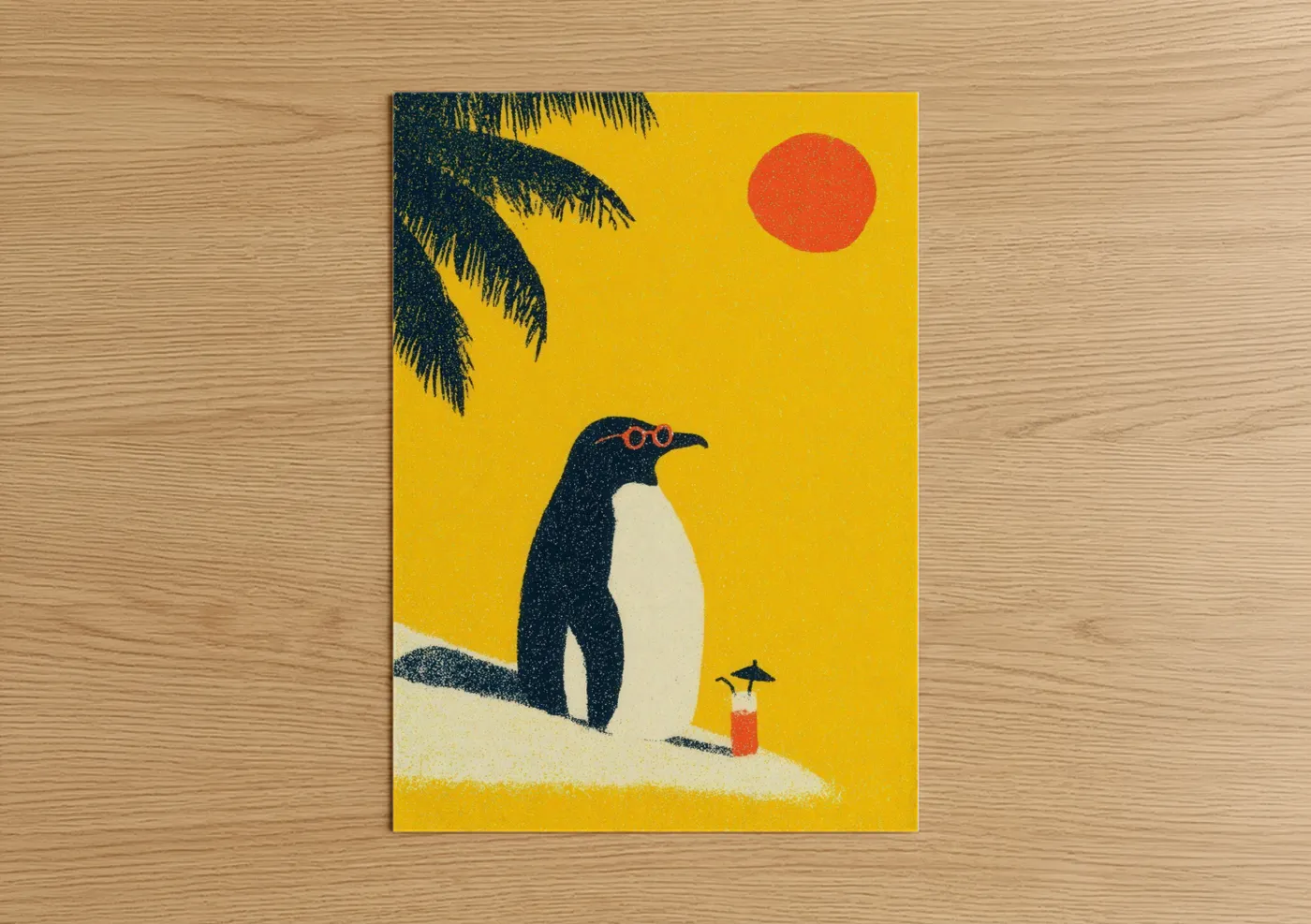 Tropical Penguin Summer Sunset Wall Art