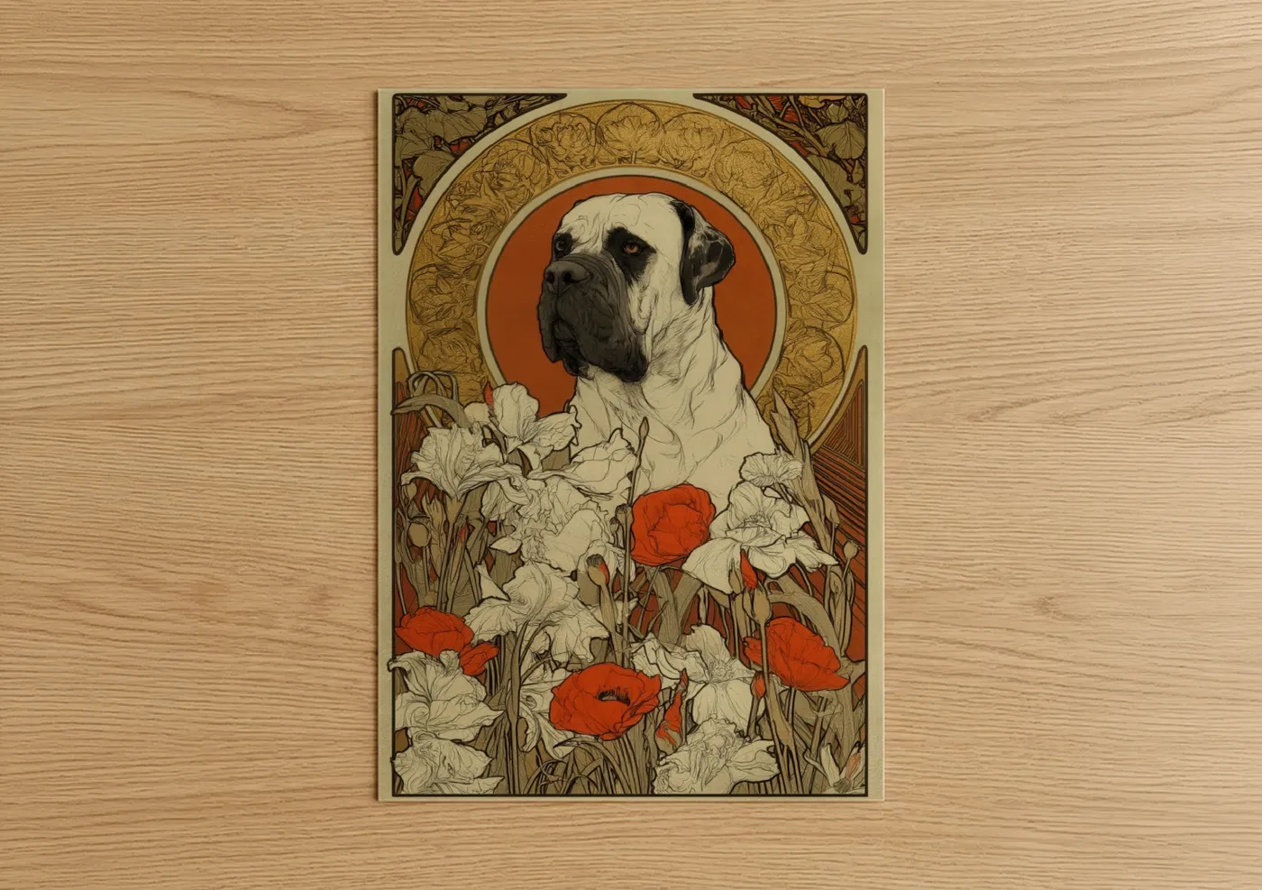Noble Mastiff Dog with Poppies Wall Art