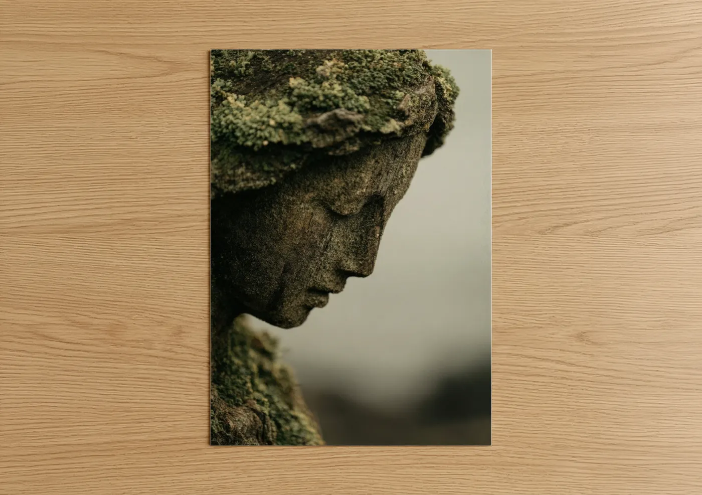 Weathered Stone Sculpture Moss Aged Wall Art