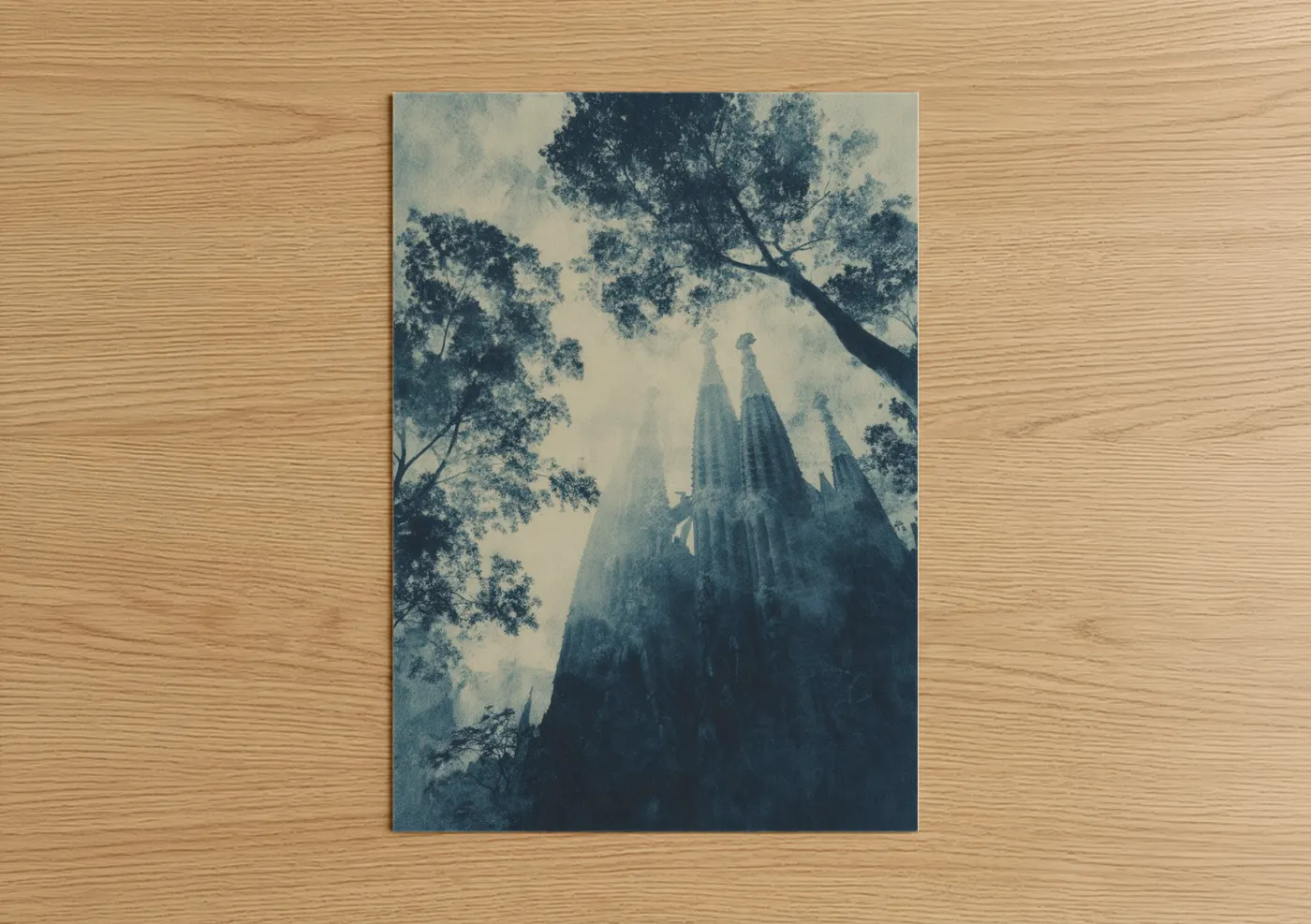 Sagrada Familia Cathedral Trees Cyanotype Wall Art