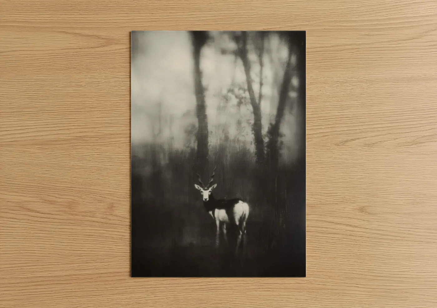 Misty Forest Antelope Black and White Wall Art