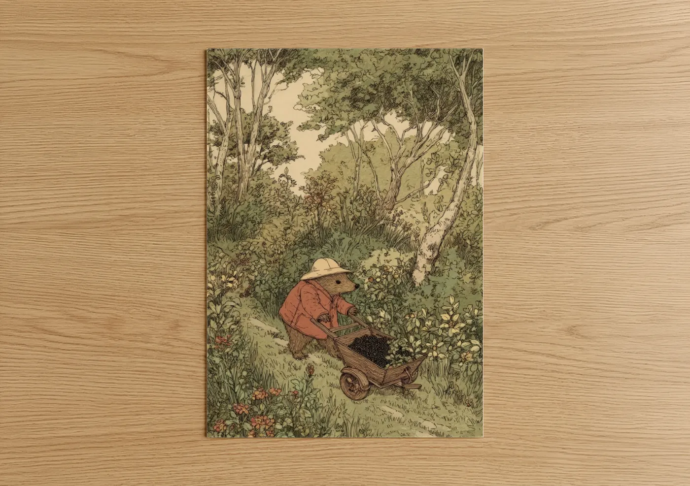 Hedgehog Gardening Illustration Wall Art