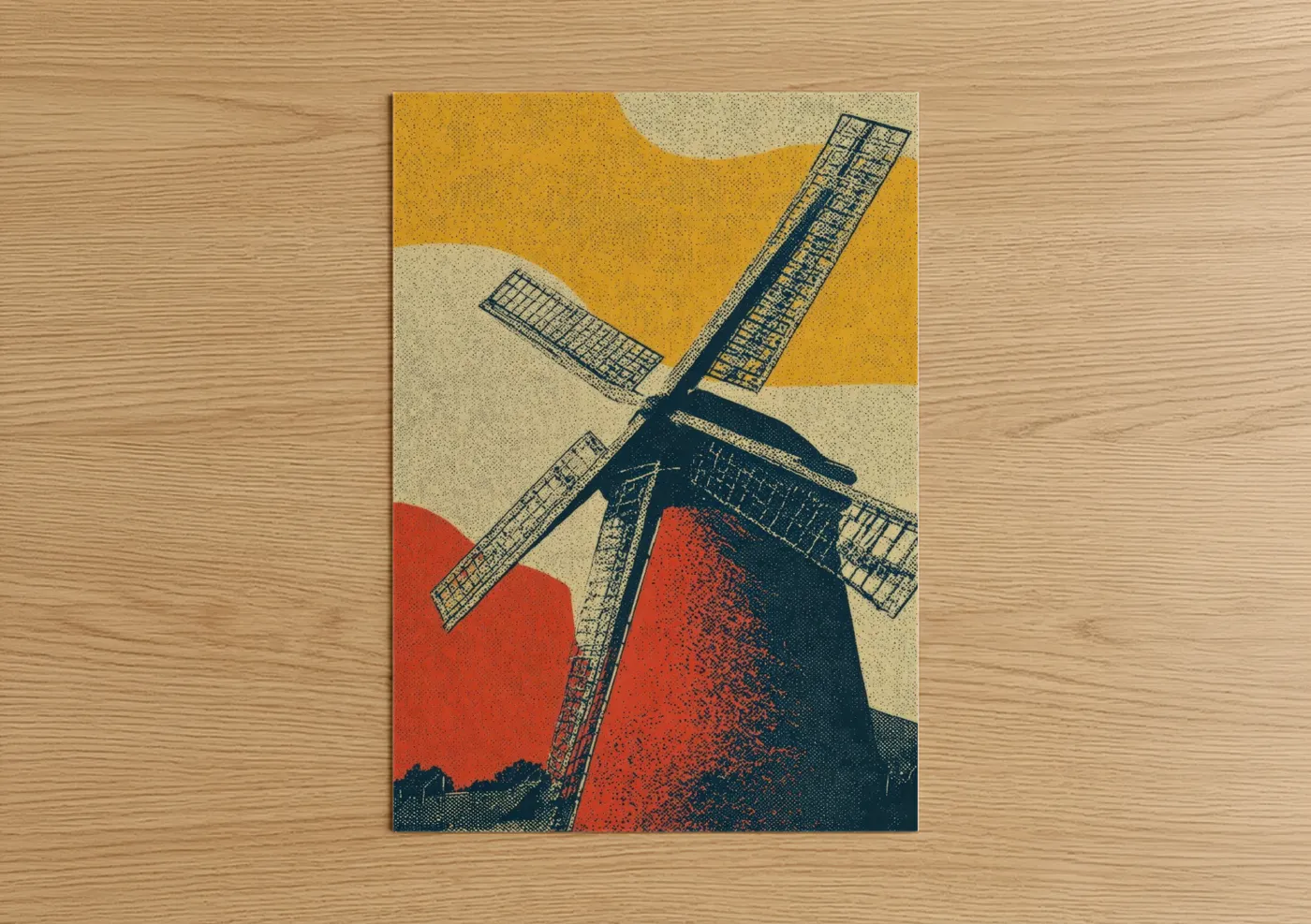 Golden Windmill Retro Vintage Wall Art