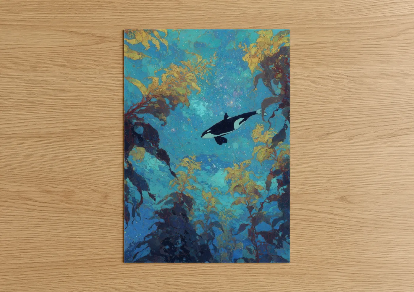 Orca Whale Golden Kelp Forest Wall Art