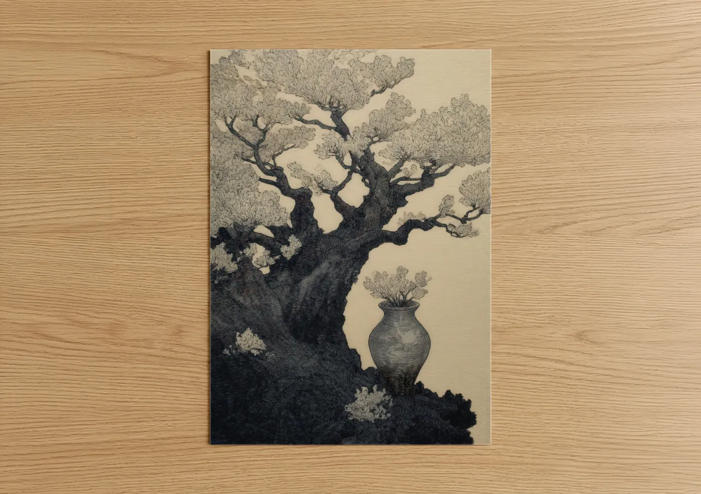 Ancient Baobab Tree Ink Drawing Wall Art