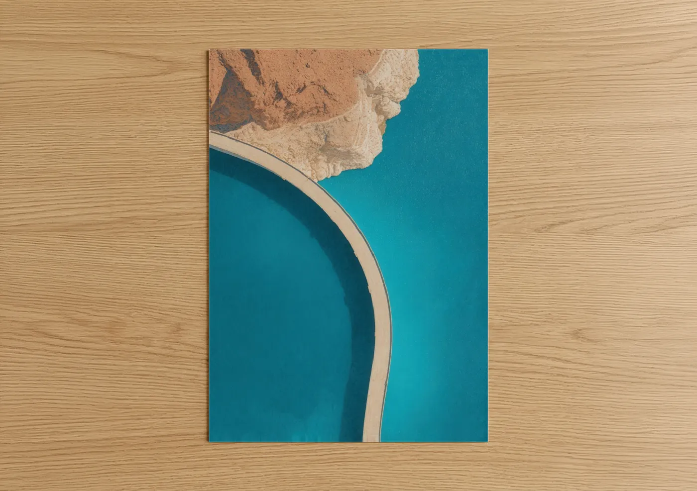 Art print on warm oak wood — turquoise and beige palette — Turquoise Dam poster