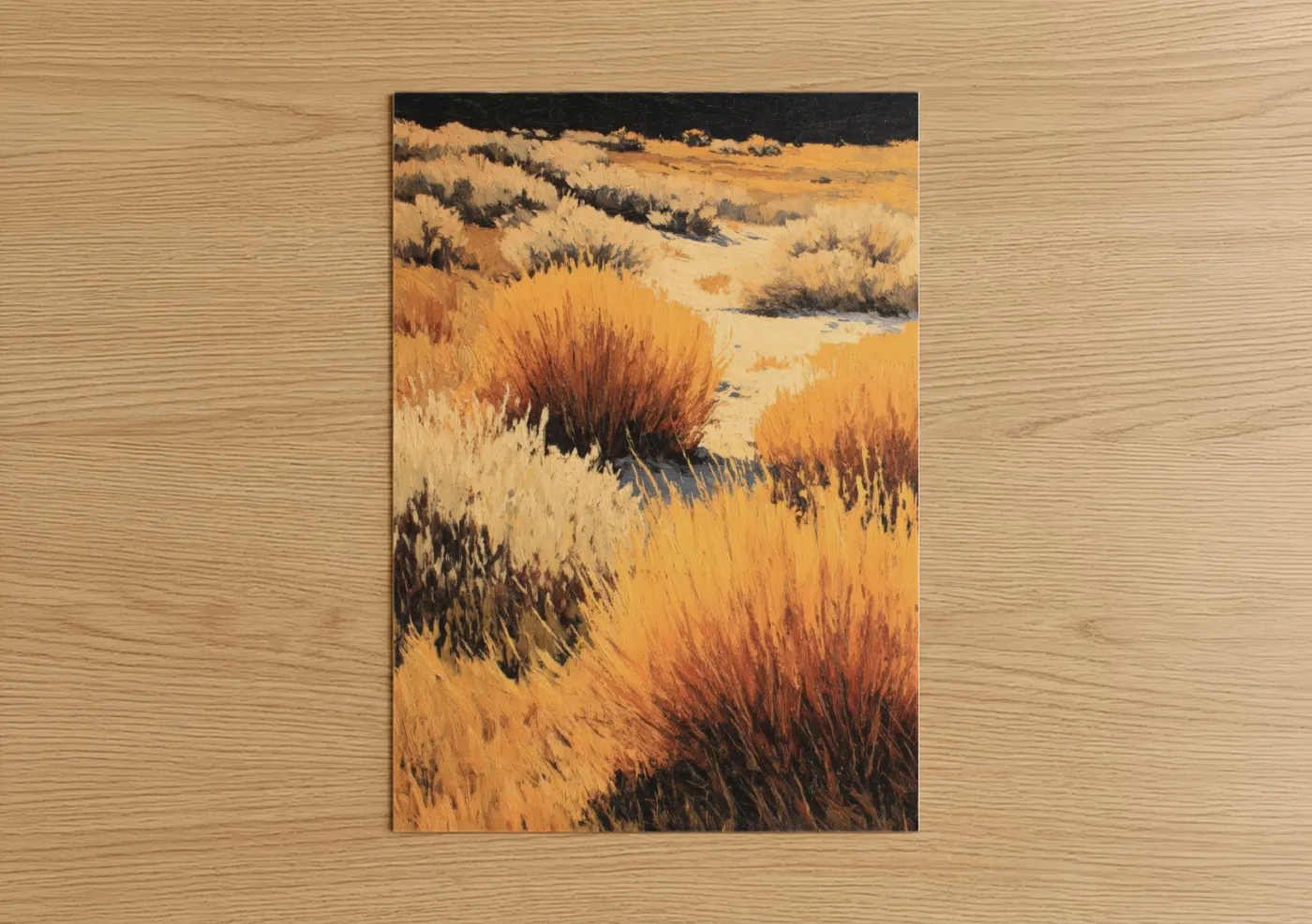 Golden Grassland Abstract Nature Landscape Wall Art