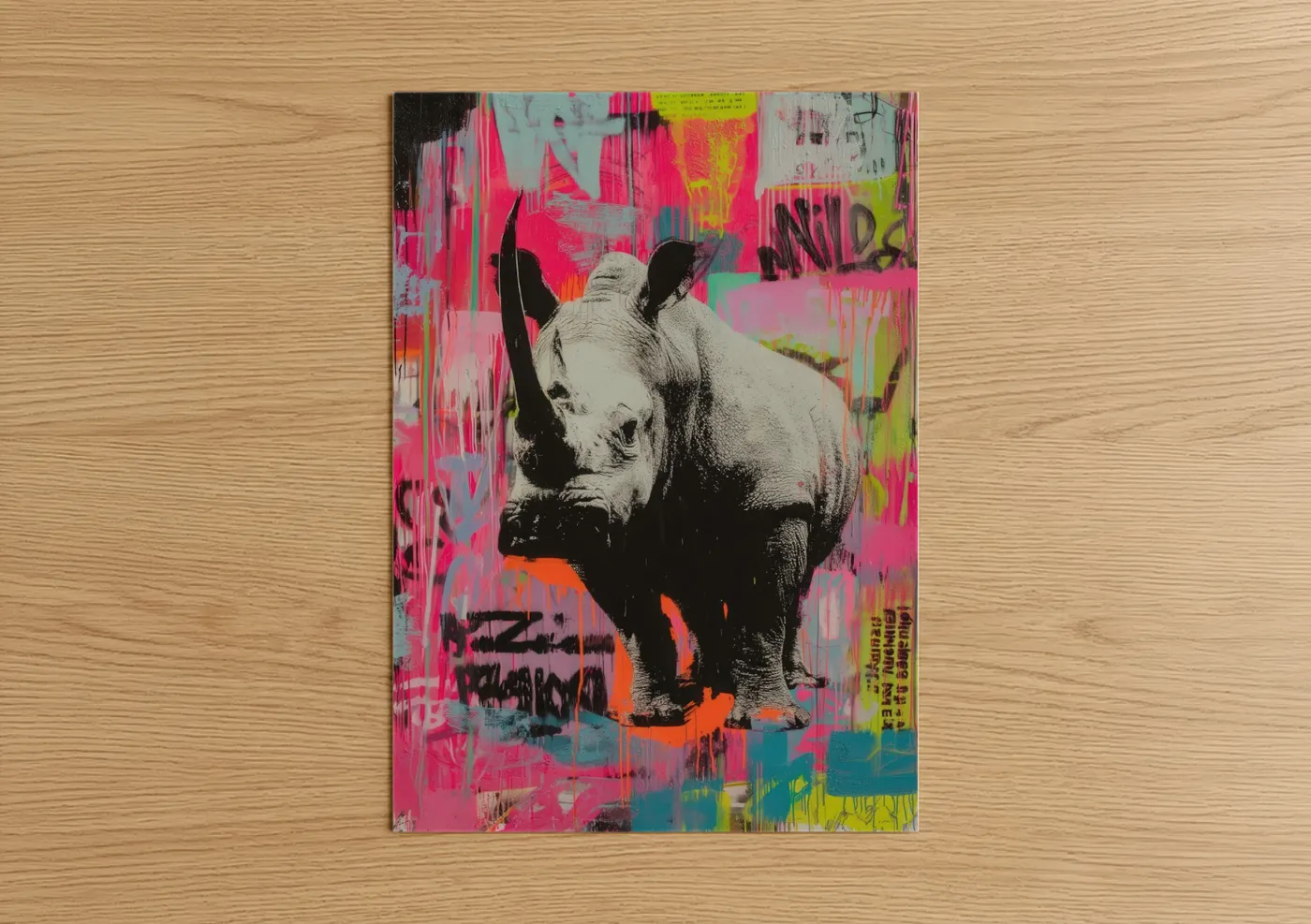 Neon Rhino Street Art Pop Wall Art