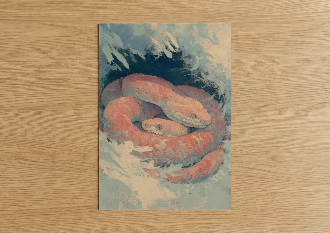Crimson Rattlesnake Coiled Abstract Wall Art