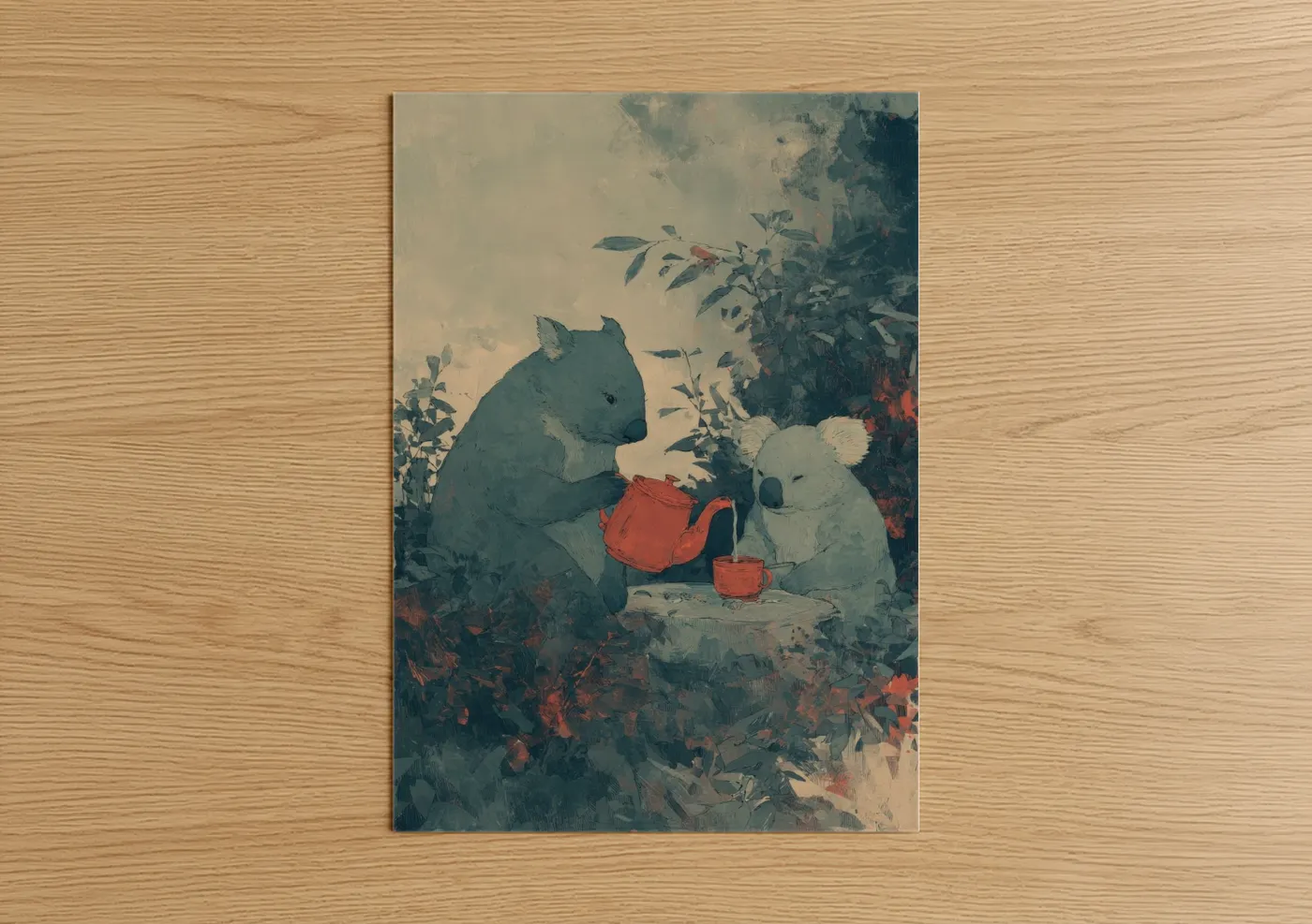 Whimsical Wombat Garden Illustration Wall Art
