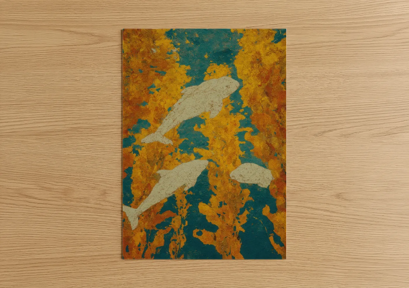 Beluga Whale Abstract Art Golden Ochre Wall Art