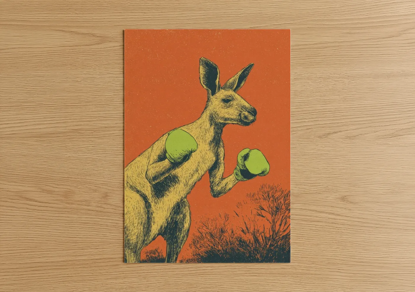 Boxing Kangaroo Vintage Illustration Wall Art
