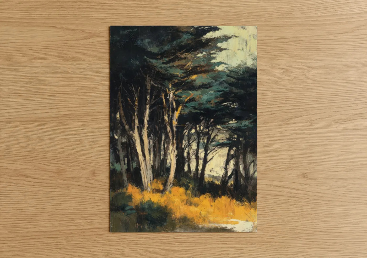 Forest Trees Golden Light Impressionist Wall Art