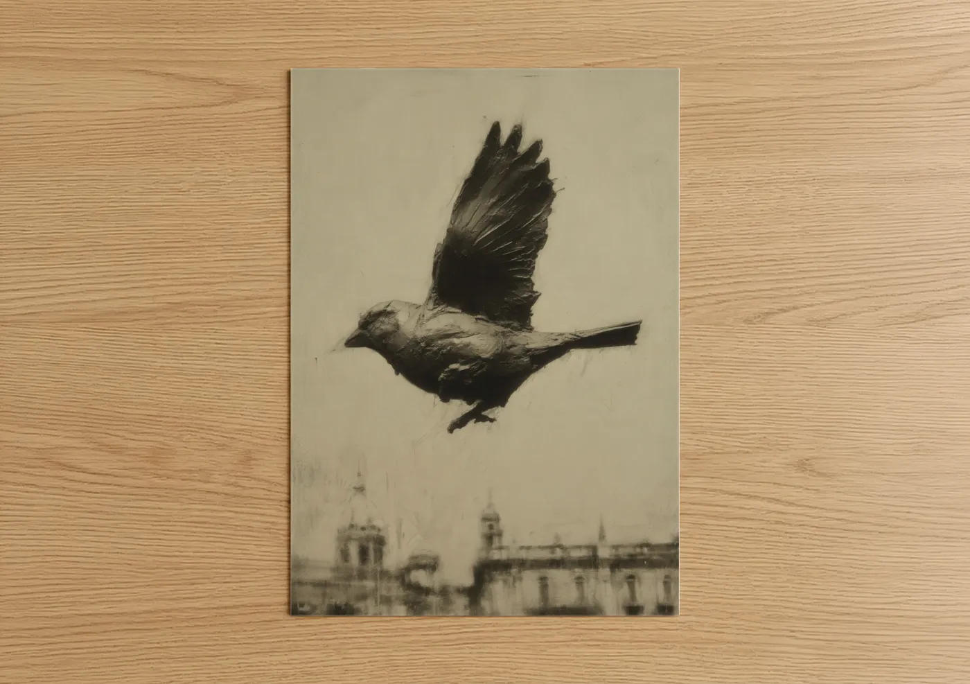 Urban Finch Over City Skyline Wall Art