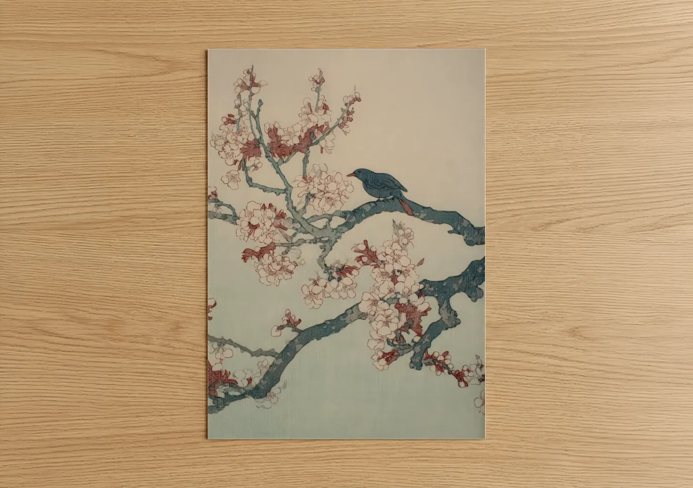 Cherry Blossom Bird Watercolor Wall Art