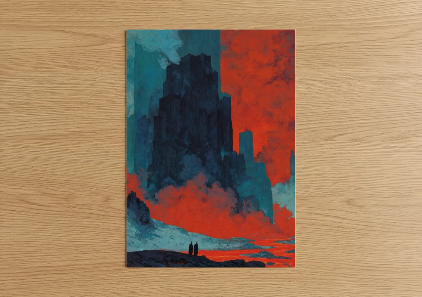 Crimson Castle Silhouette Dark Fantasy Wall Art