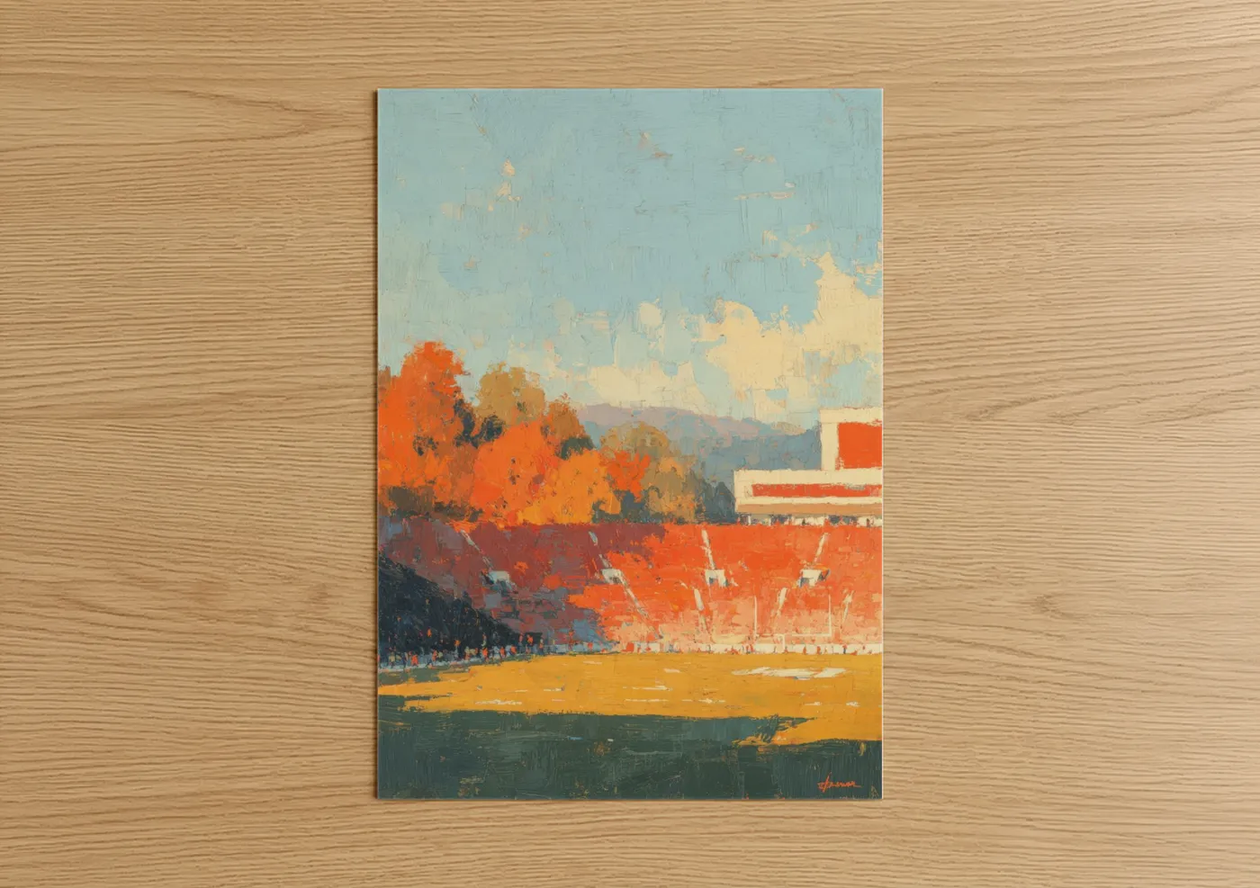 Autumn Stadium Landscape Oil Painting Wall Art