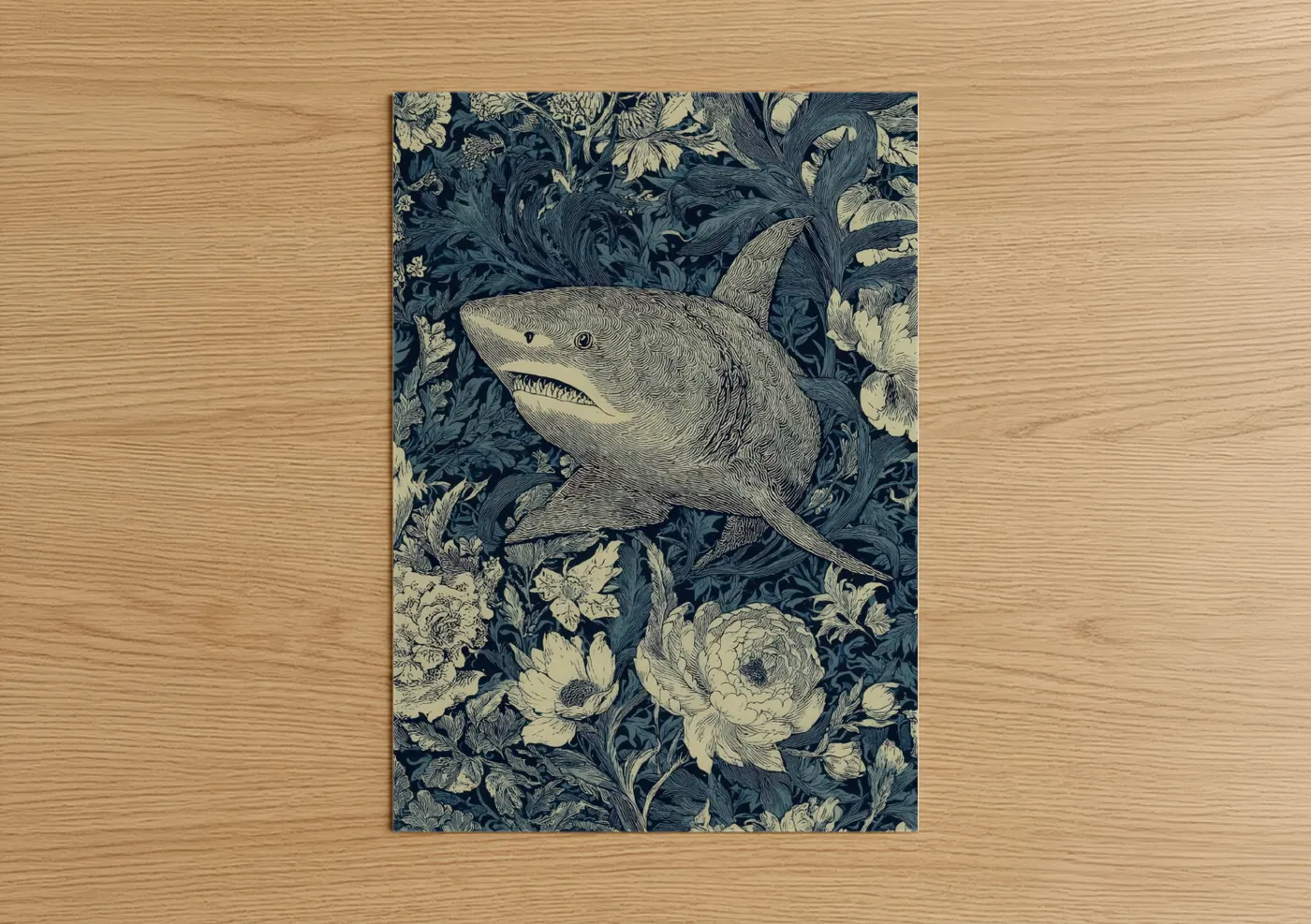 Bull Shark Floral Botanical Art Print Wall Art