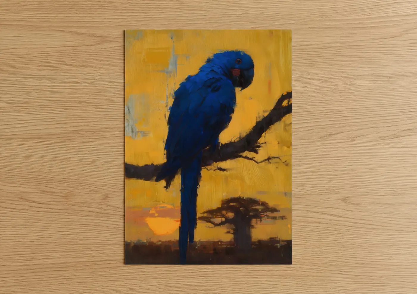 Blue Parrot Golden Sunset Wildlife Wall Art