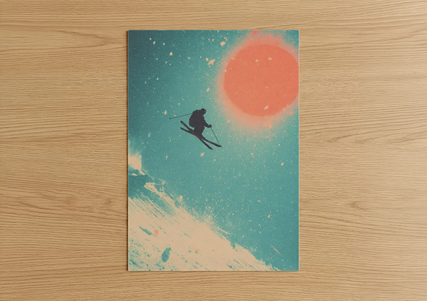 Skier Sunset Winter Sports Illustration Wall Art