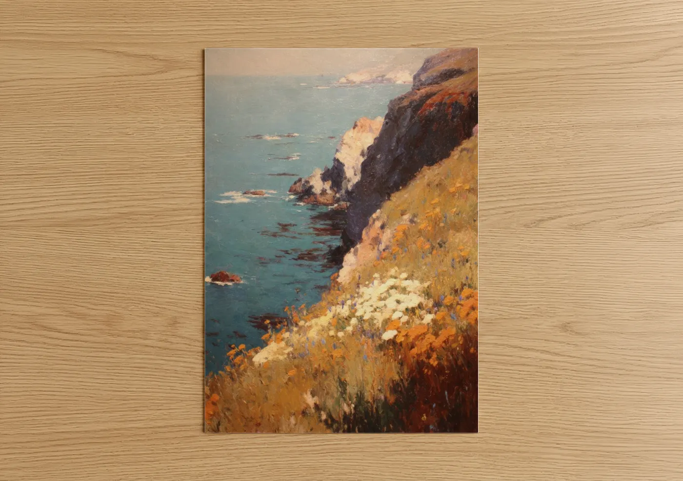Coastal Cliff with Wildflowers Ocean View Wall Art