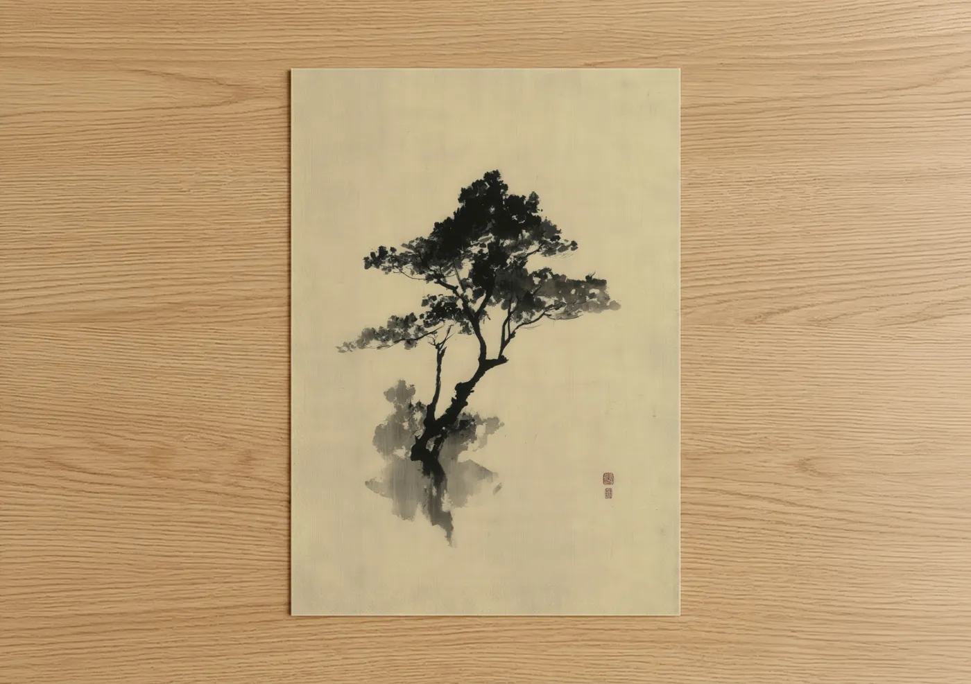 Windswept Acacia Tree Ink Painting Wall Art