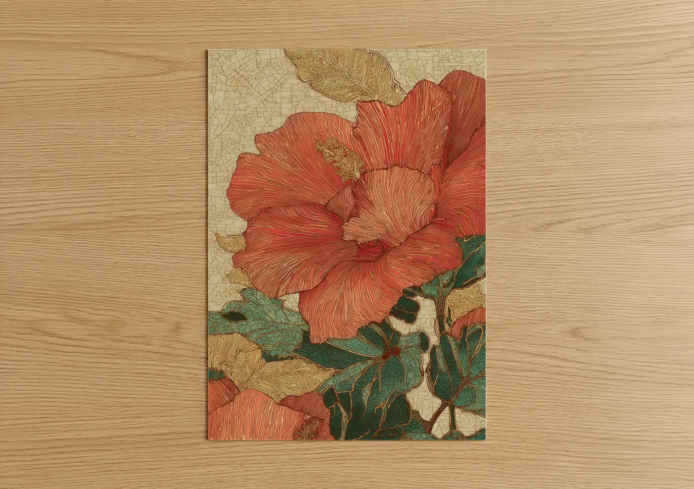 Crimson Hibiscus Botanical Art Print Wall Art