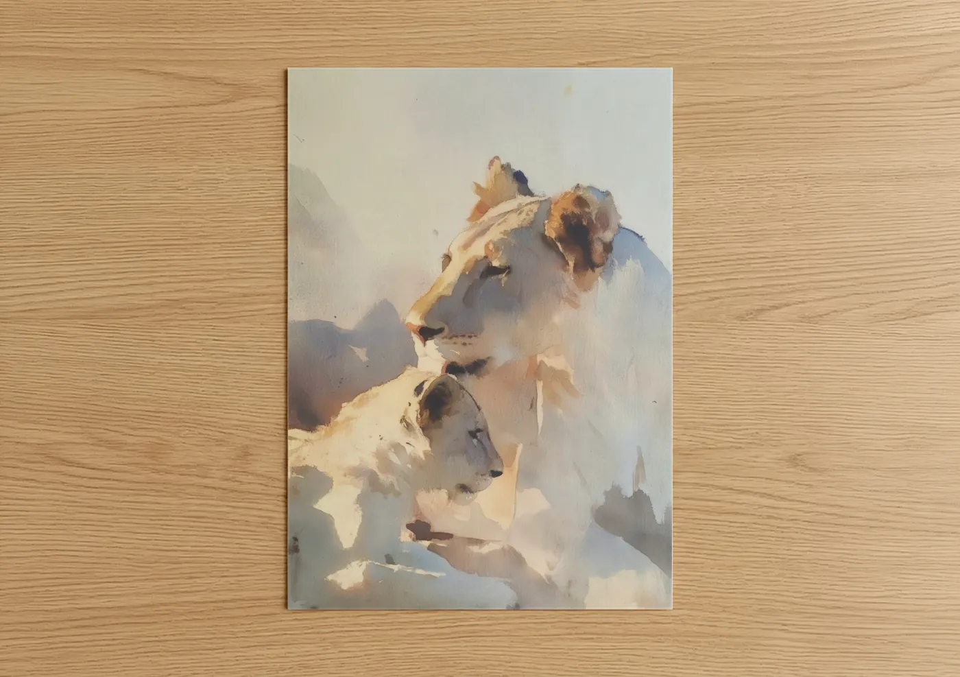 Golden Lion Pair Watercolor Wall Art