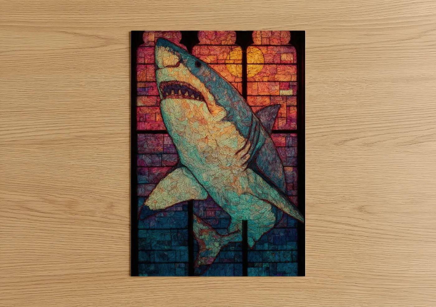 Great White Shark Stained Glass Wall Art