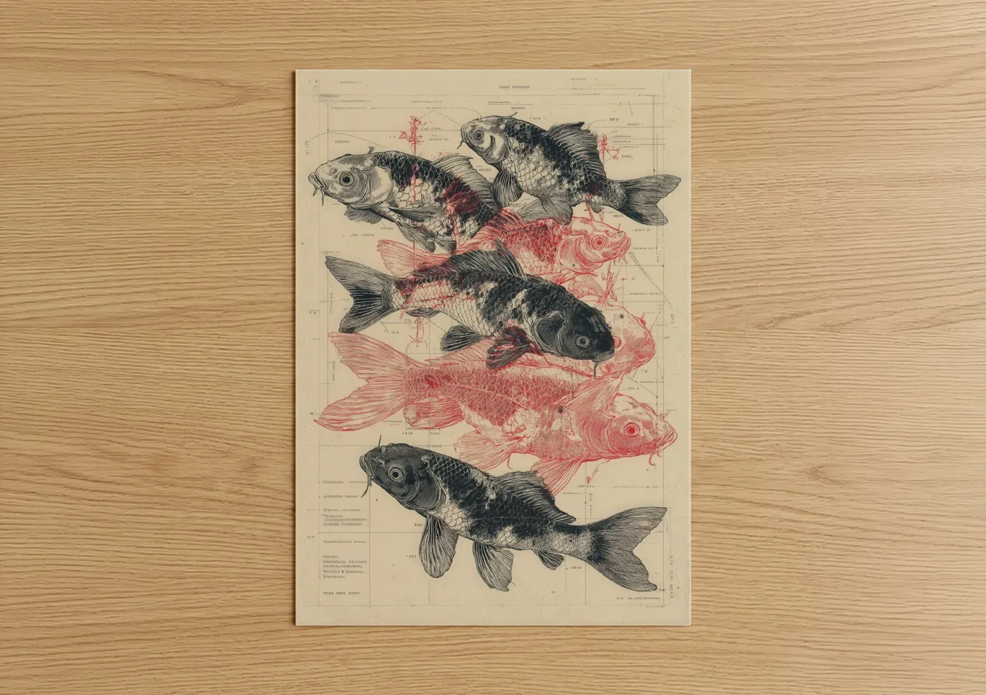 Anatomical Koi Fish Scientific Illustration Wall Art