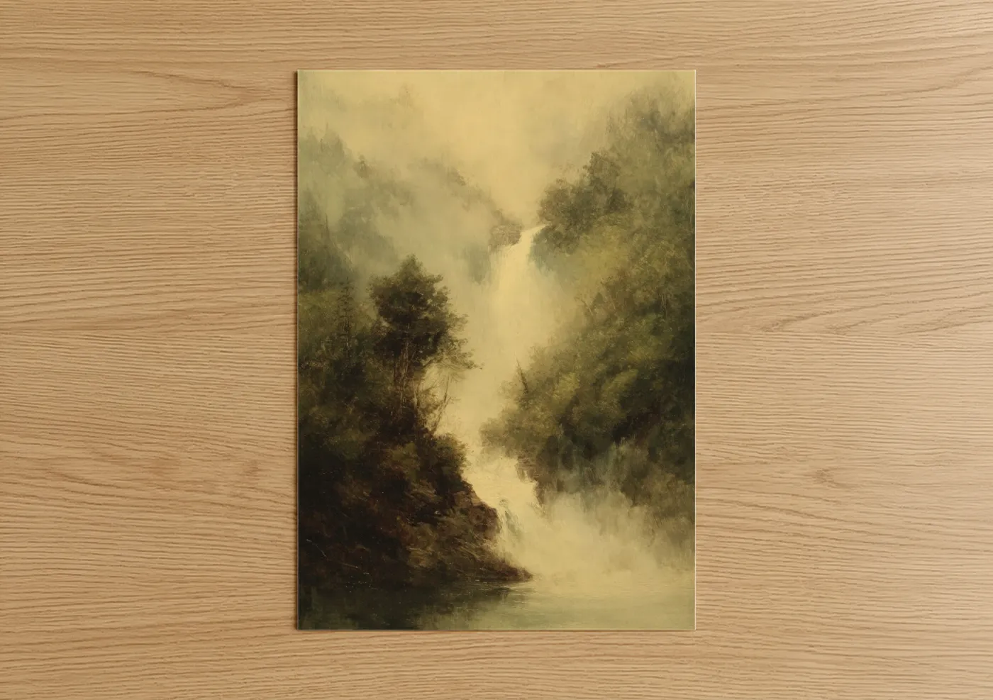 Misty River Valley Forest Landscape Wall Art