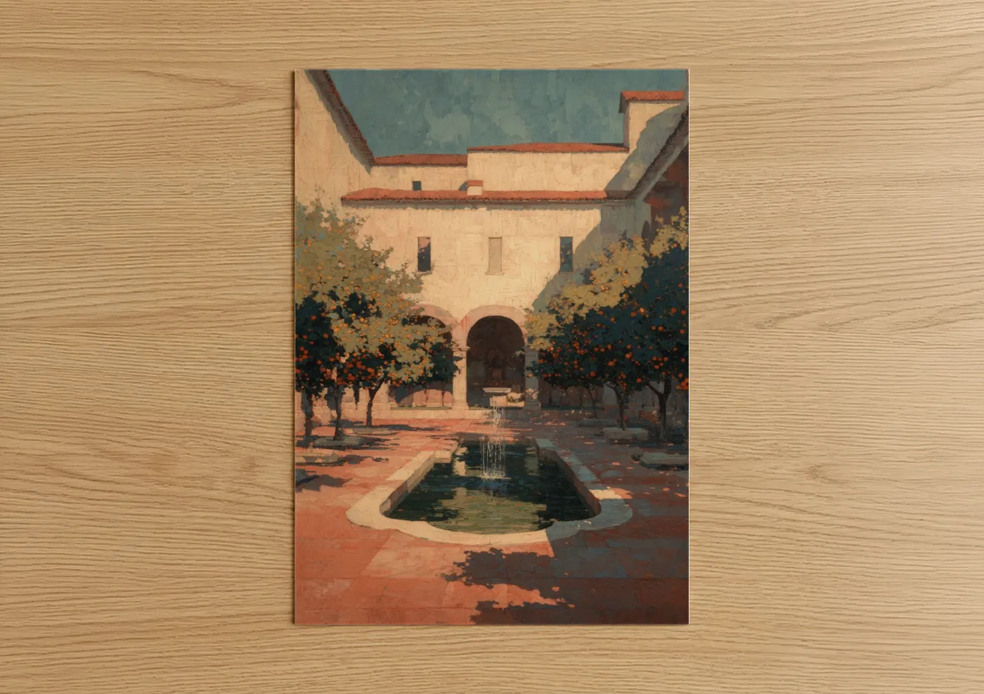 Sunlit Monastery Courtyard Architectural Wall Art