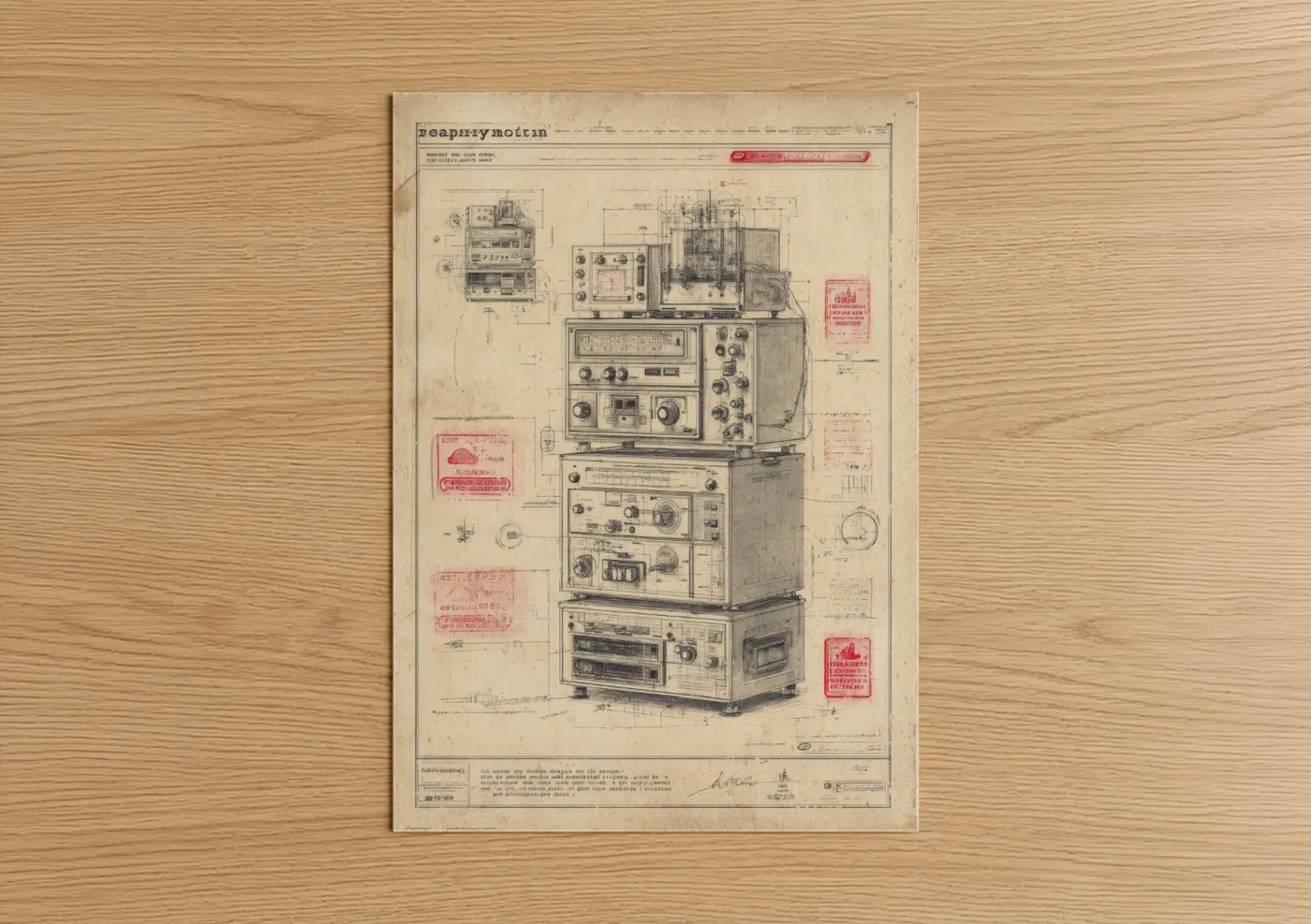 Vintage Electronics Blueprint Technical Drawing Wall Art