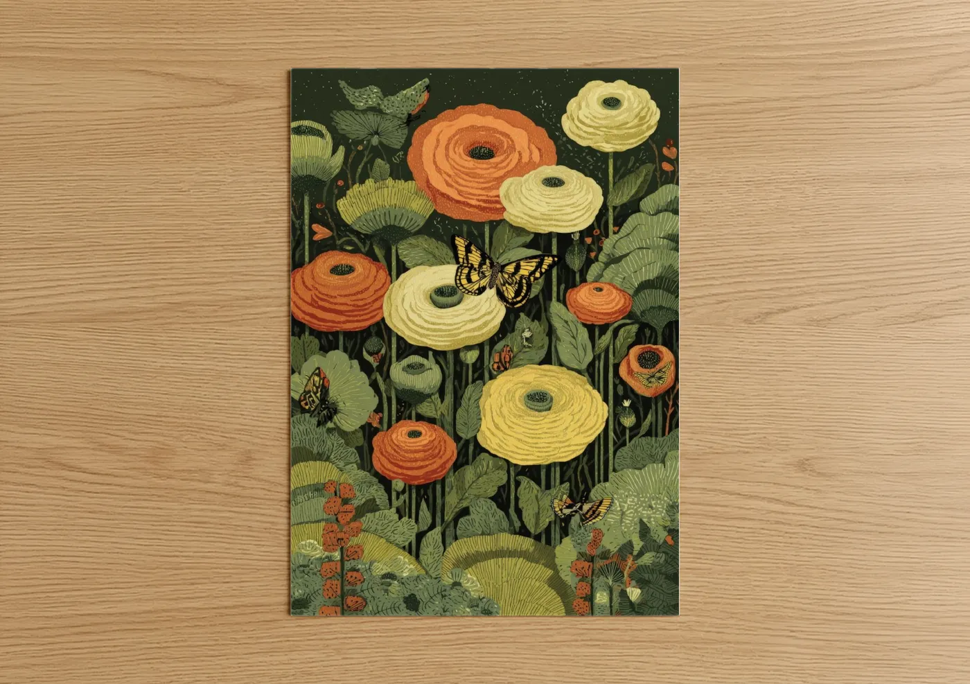 Ranunculus Flower Garden Illustration Wall Art