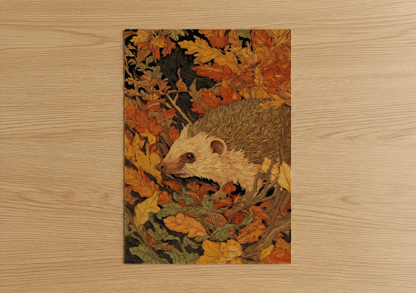 Autumn Hedgehog Wildlife Illustration Wall Art