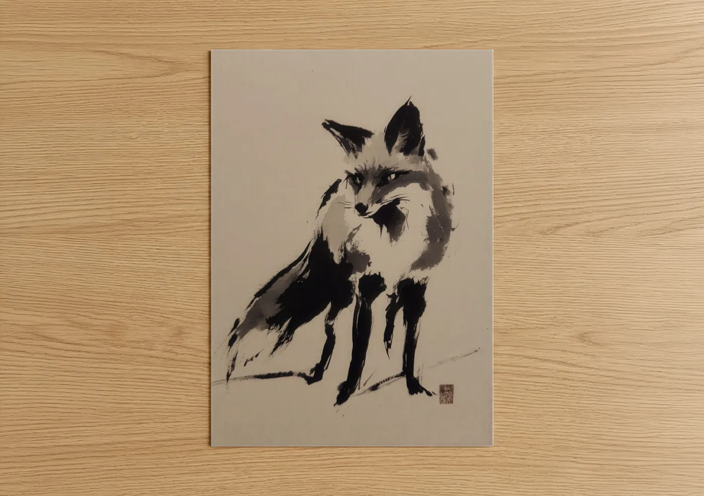 Minimalist Fox Ink Illustration Wall Art