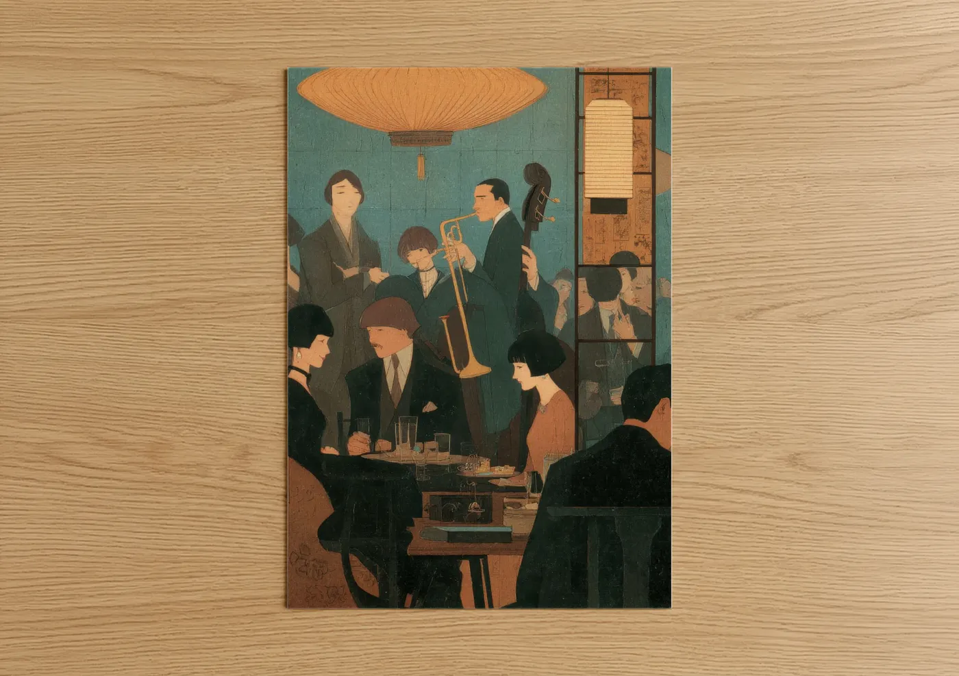 Vintage Japanese Jazz Club Illustration Wall Art