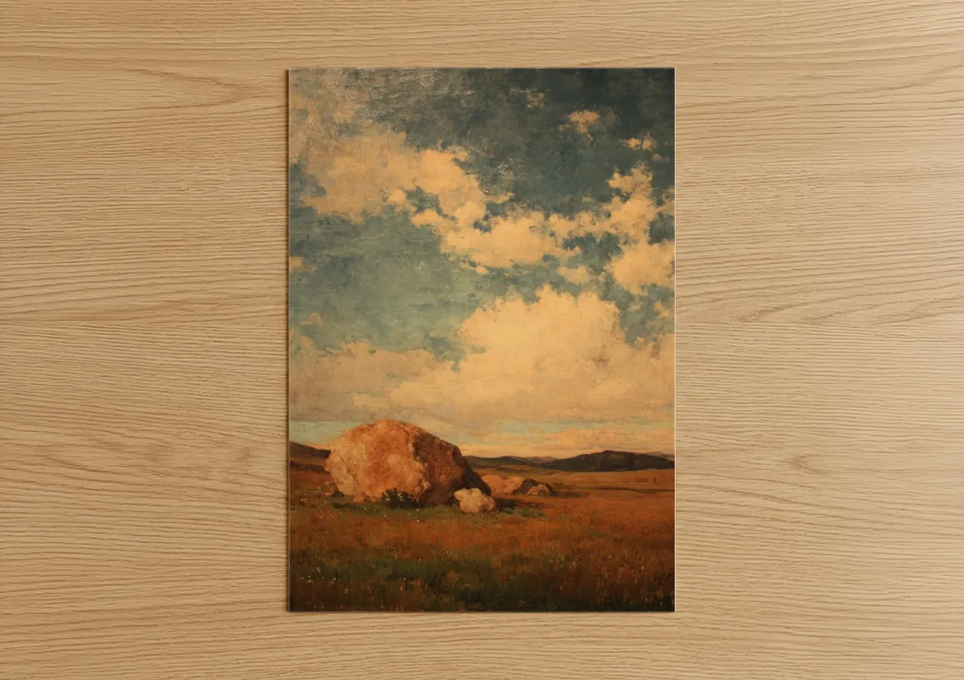 Desert Boulder Landscape Vintage Painting Wall Art