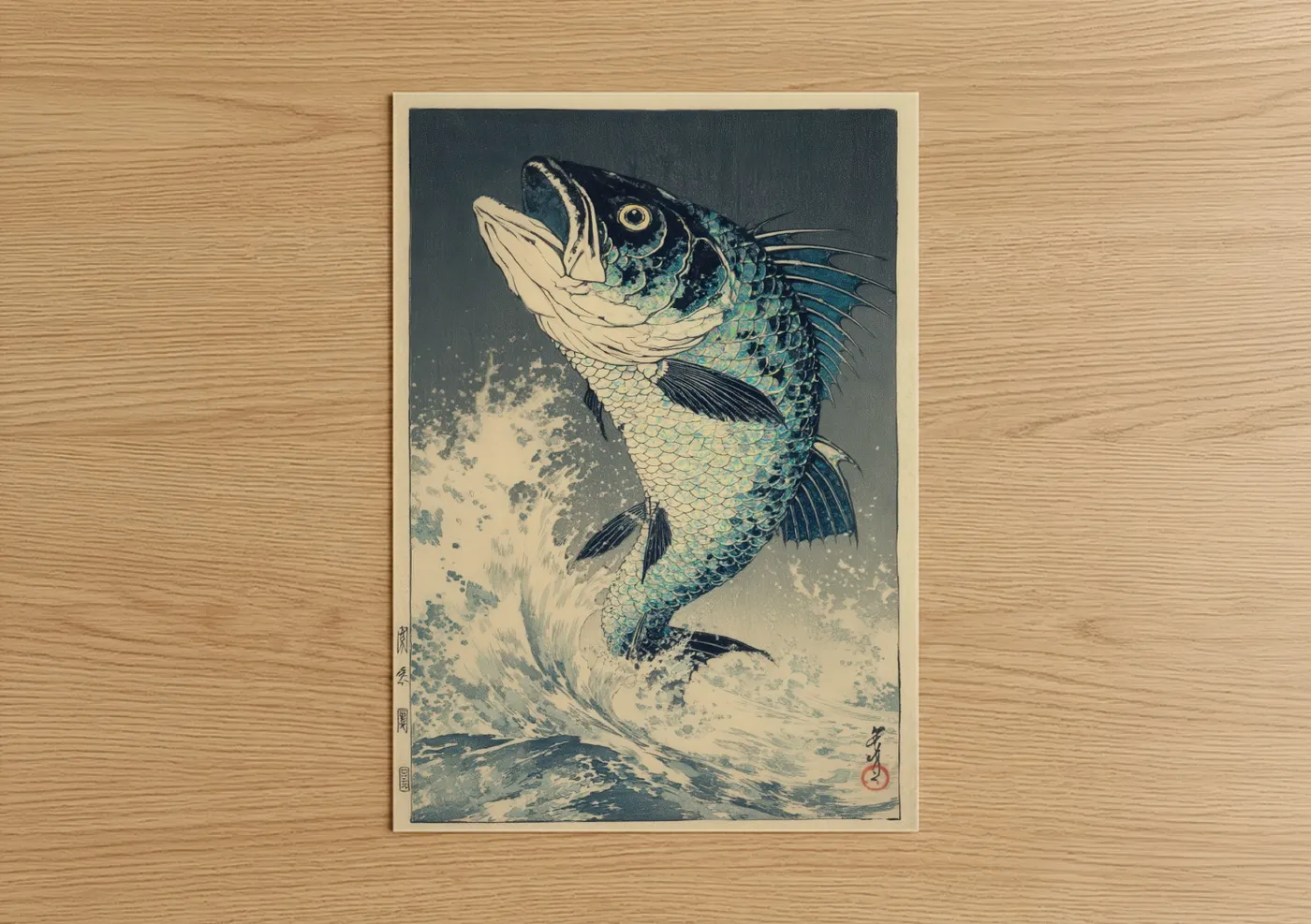 Dragon Fish Leap Japanese Woodblock Wall Art