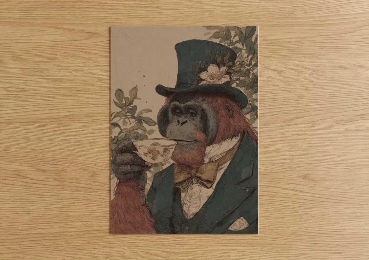 Elegant Orangutan Top Hat Tea Wall Art